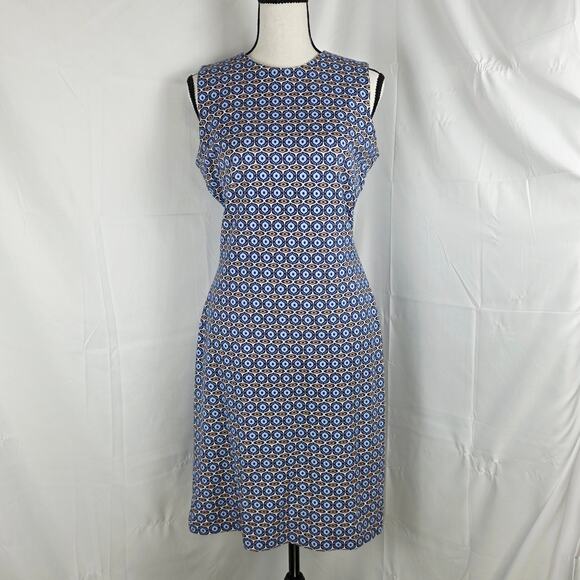 J.McLaughlin Dress Women XS Blue Geometric Sleeveless Rayon Blend Shift Sheath - Picture 1 of 11